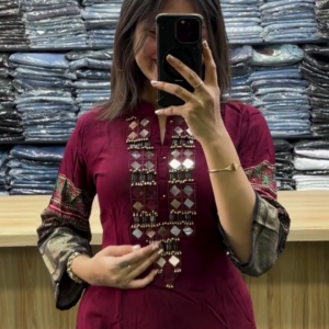 Elegant Wine Embroidered Traditional Kurta Palazzo Set 🍷✨🌸